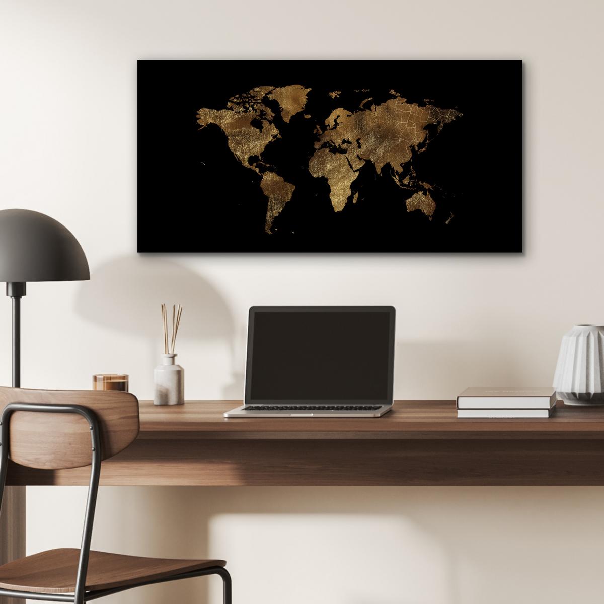 METALLBILD Weltkarte - Gold - Luxus - Erde - Schwarz 80x40 cm - Goldfarben, Metall (80/40cm) - MuchoWow