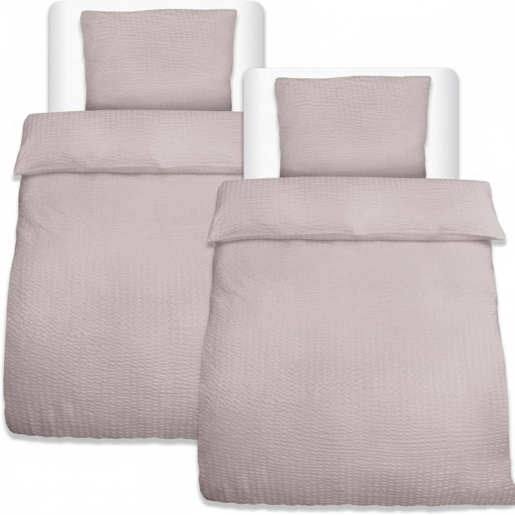 BETTBEZUG Meline 155x220cm + Kissenbezug 80x80cm Taupe Seersucker (4tlg) - Taupe, Textil (155/220cm) - Beautissu 