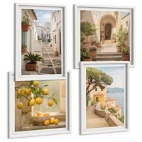 BILDER SET 4er Set - 50x50 cm & 40x60 cm Weißer Rahmen - Zitrusbaum im Fenster am Meer - Weiß, Kunststoff (50/50cm) - TULUP
