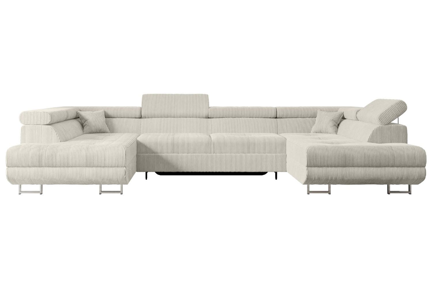 WOHNLANDSCHAFT mit Schlaffunktion und Bettkasten GUSA-U 342x202x107 cm Creme Cord - Silberfarben/Hellgrau, Holzwerkstoff/Textil (342/107/202cm) - ALTDECOR