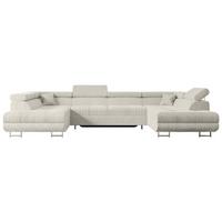 WOHNLANDSCHAFT mit Schlaffunktion und Bettkasten GUSA-U 342x202x107 cm Creme Cord - Silberfarben/Hellgrau, Holzwerkstoff/Textil (342/107/202cm) - ALTDECOR