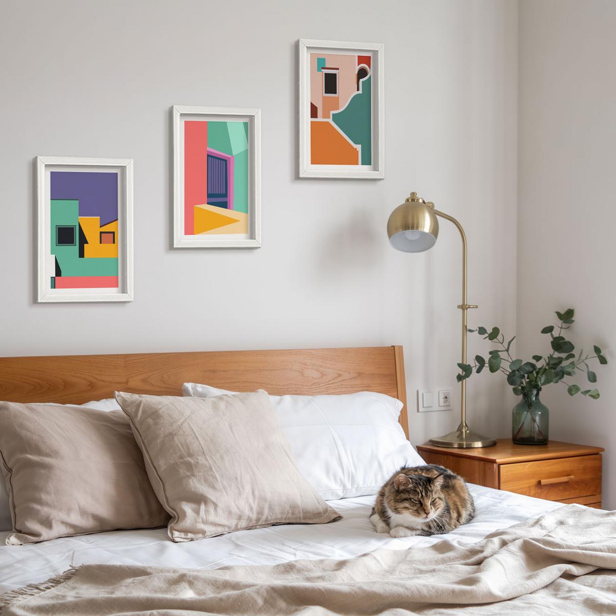 BILDER SET 3er Set - 20x30 cm Weißer Rahmen - Farbenfrohe Illustrationen der Stadt - Weiß, Kunststoff (20/30cm) - TULUP