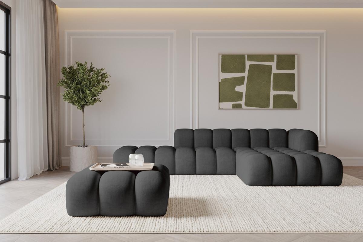 POUF OLEA-PUF 91x87x44 cm Schwarz Velours Modular Sitzhocker - Schwarz/Graphitfarben, Holzwerkstoff/Kunststoff (91/44/87cm) - ALTDECOR