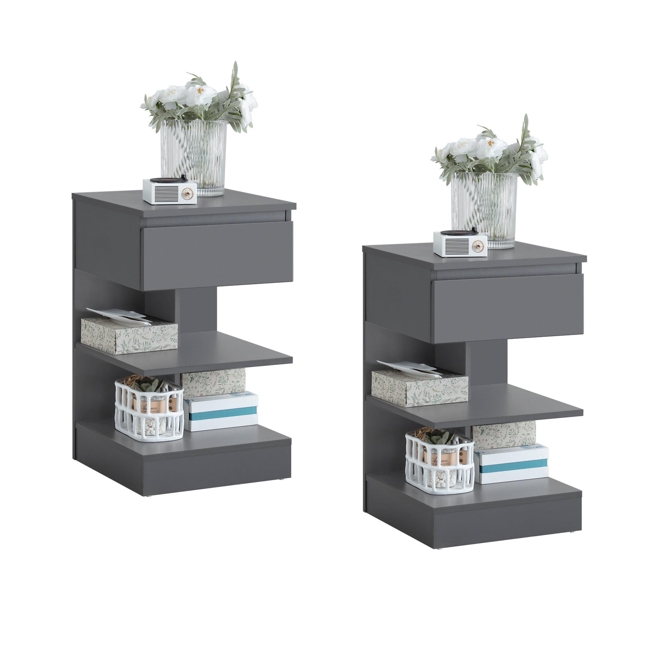 NACHTTISCH 2er Set, Beistelltisch Grau 39x39x65 cm - Grau, Holzwerkstoff (39/65/39cm) - SoBuy