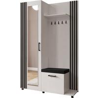 GARDEROBE Linaro mit Spiegel, Sitzbank in Lamellen-Optik 137/207/42 cm, Rechts - Multicolor/Schwarz, Holzwerkstoff (137/207/42cm) - WFL GROUP