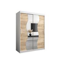 SCHWEBETÜRENSCHRANK 200/150/62 2-türig - Silberfarben/Weiß, Holz/Kunststoff (150/200/62cm) - MÖBEL KRYSPOL
