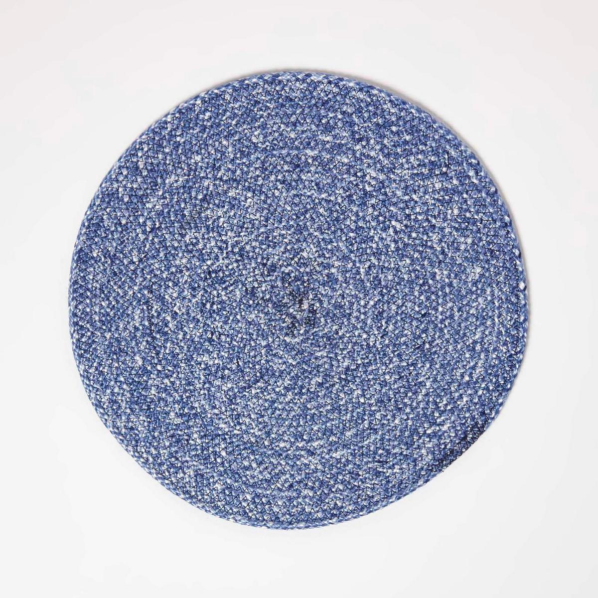 TISCHSET blau im 4er-Set, Platzsets rund geflochten, 40 cm - Blau, Textil (40/40cm) - Homescapes