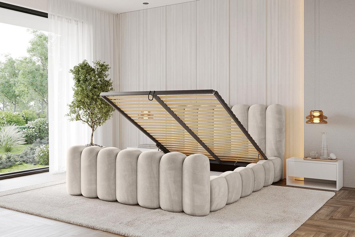 POLSTERBETT mit Bettkasten, Fußteil und Lattenrost, Boxbett ohne Matratze - SENA-Z 140x200 Beige - Beige, Holzwerkstoff/Textil (140/200cm) - ALTDECOR