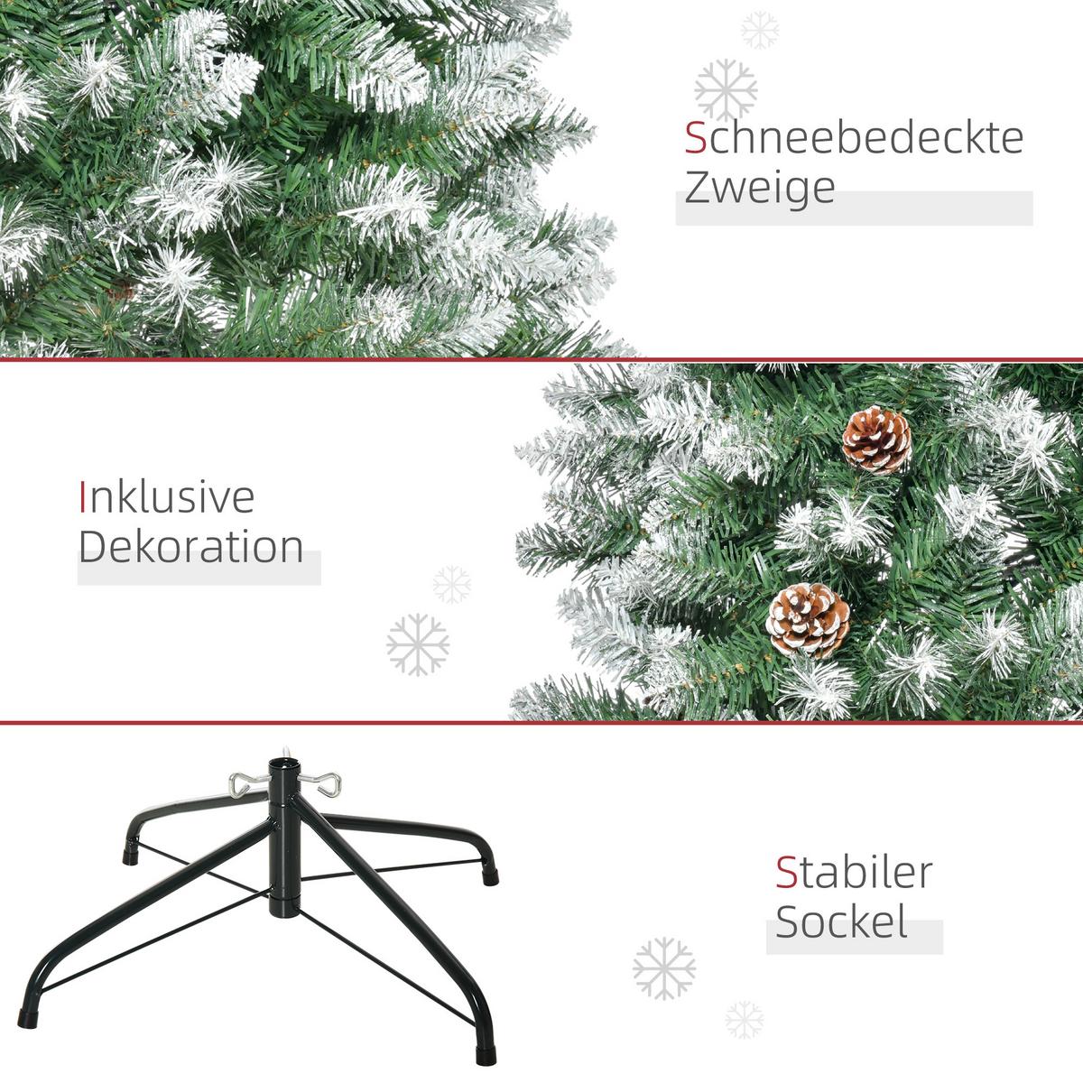KÜNSTLICHER Weihnachtsbaum, 180 cm Christbaum mit Kunstschnee, Indoor - Grün, Kunststoff (180cm) - HOMCOM