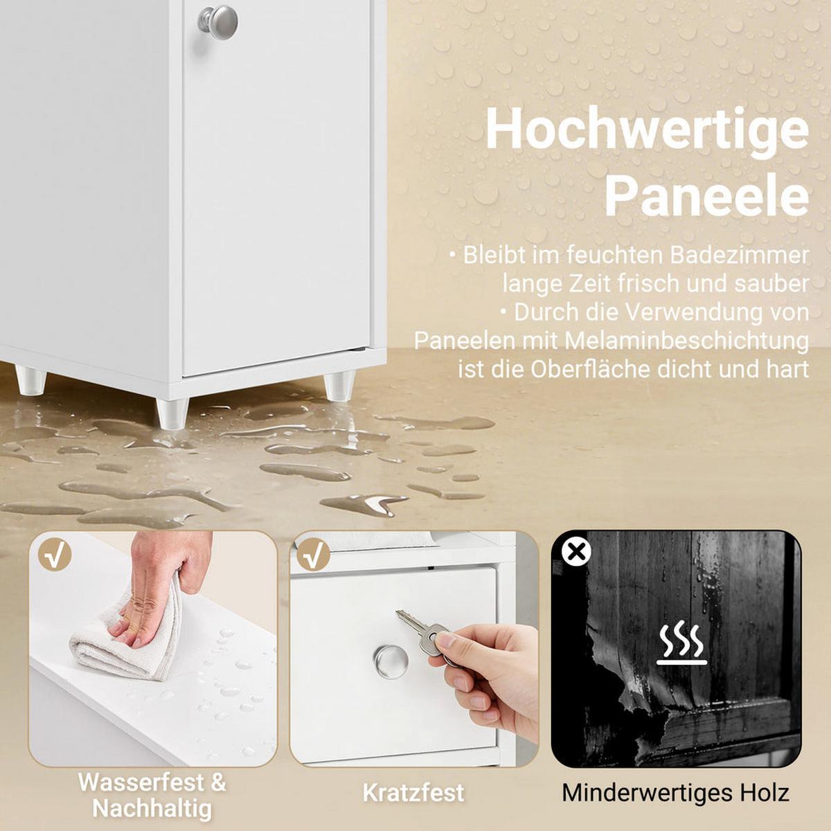 BADEZIMMERSCHRANK mit Toilettenpapierhalter schmal 20cm Weiß BZR219-W - Ahornfarben, Fell (20/85/20cm) - SoBuy