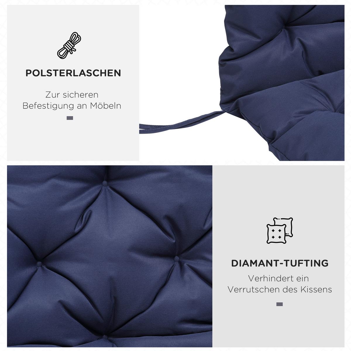 3 Sitzer Bankauflage 150 x 98 x 8 cm, Bankkissen mit Bändern, Sitzkissen Blau - Blau, Kunststoff (150/8/98cm) - Outsunny