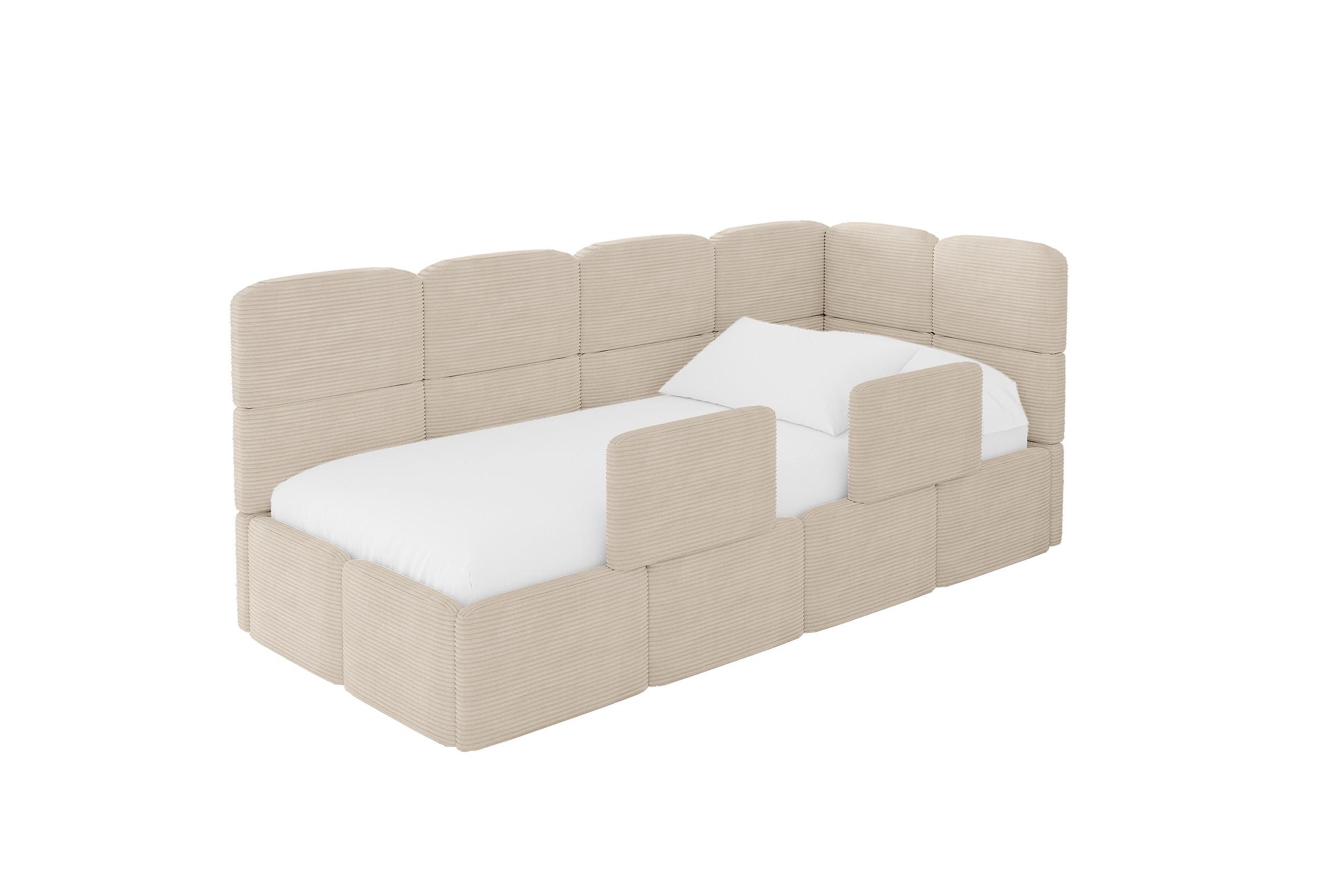 EINZELLBETT Jugendbett mit Bettkasten und Matratze H3/H4, Links - KIVY 100x200 Beige - Creme, Holzwerkstoff/Textil (100/200cm) - ALTDECOR