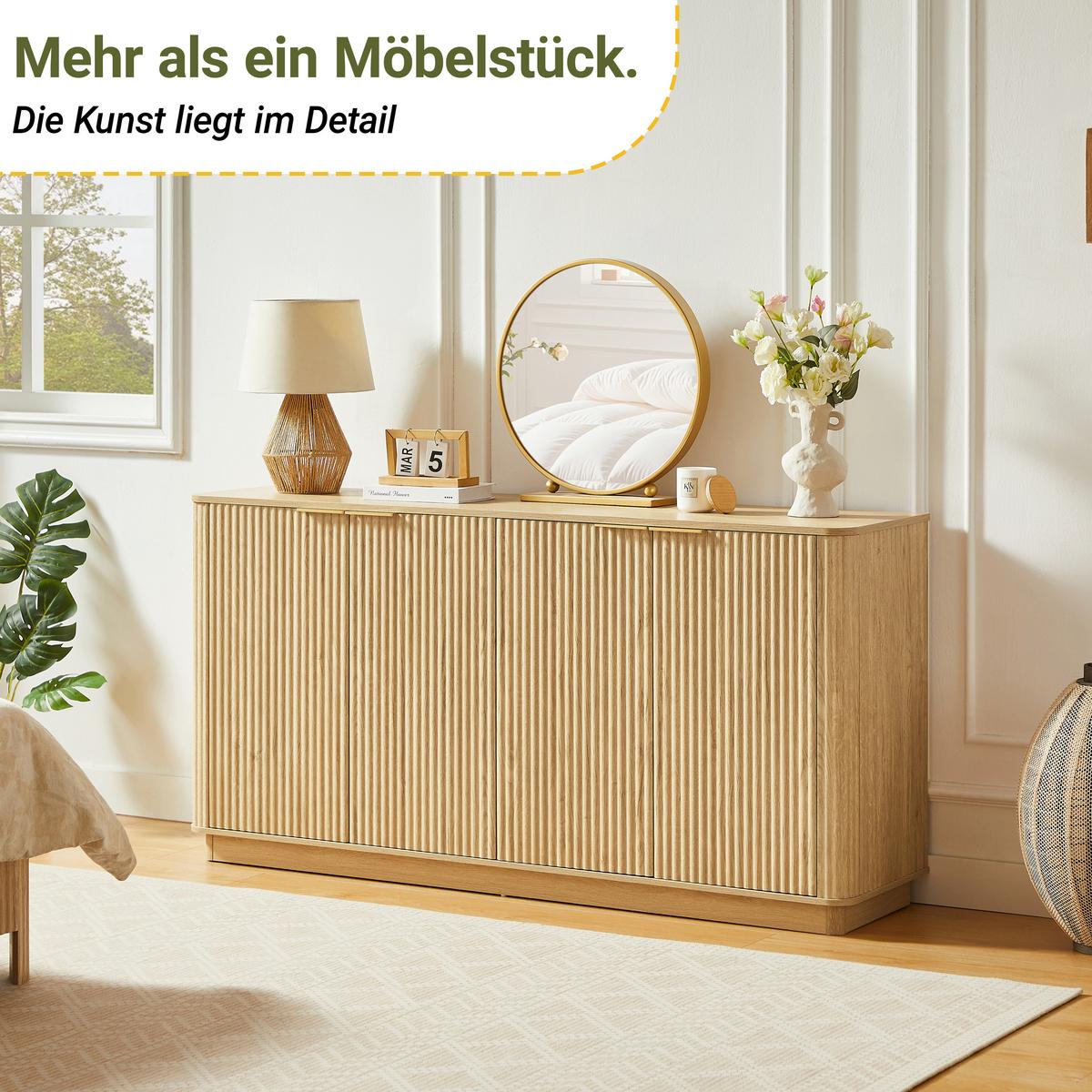 BUFFET in Heller Holzoptik mit Geriffelter Front, Beige - Naturfarben, Holzwerkstoff (40/80/160cm) - Urban Meuble