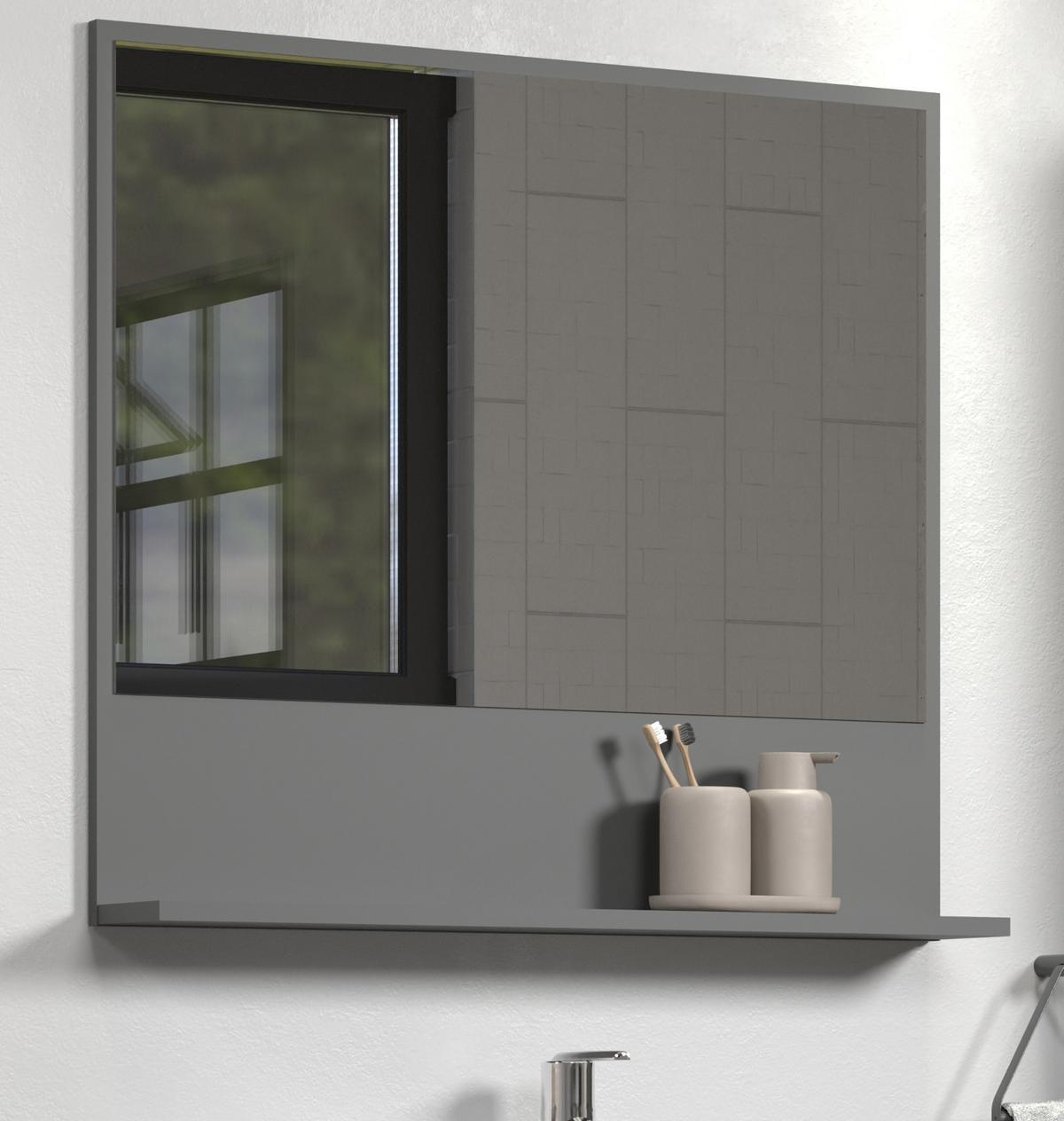 BADSPIEGEL grau 80 cm, Badezimmer Spiegel mit Ablage - Grau, Glas/Holzwerkstoff (80/74/14cm) - Top.Furn