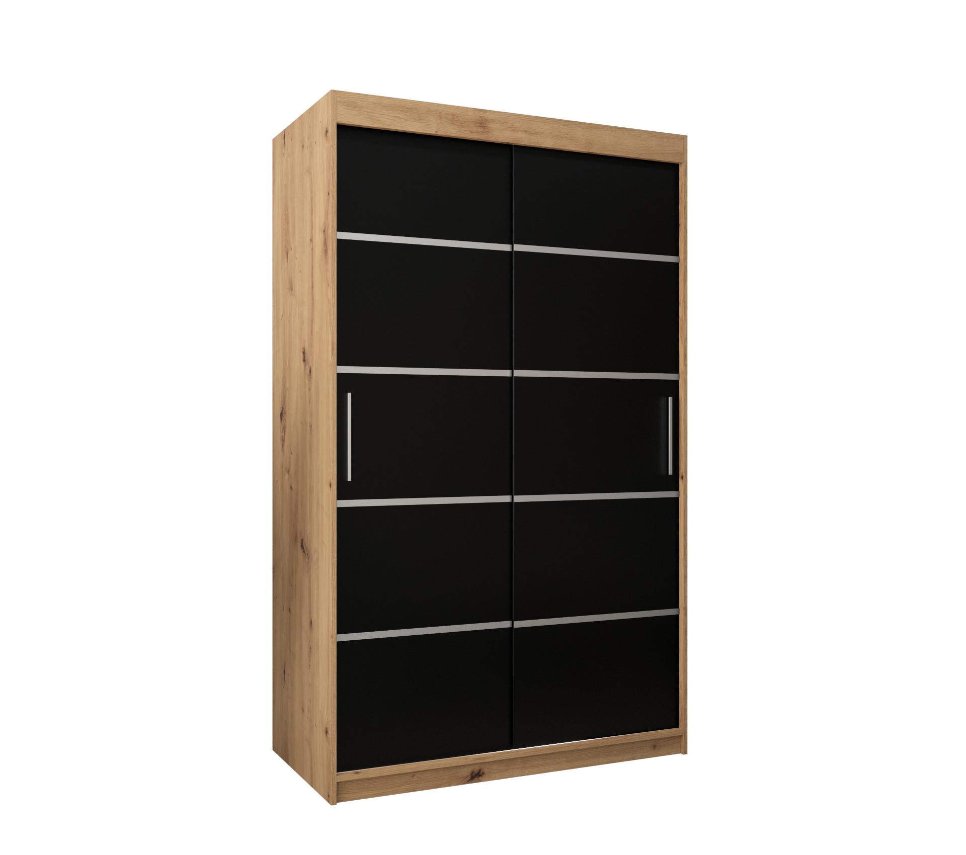 SCHWEBETÜRENSCHRANK 200/120/62 2-türig - Silberfarben/Schwarz, Holz/Kunststoff (120/200/62cm) - MÖBEL KRYSPOL