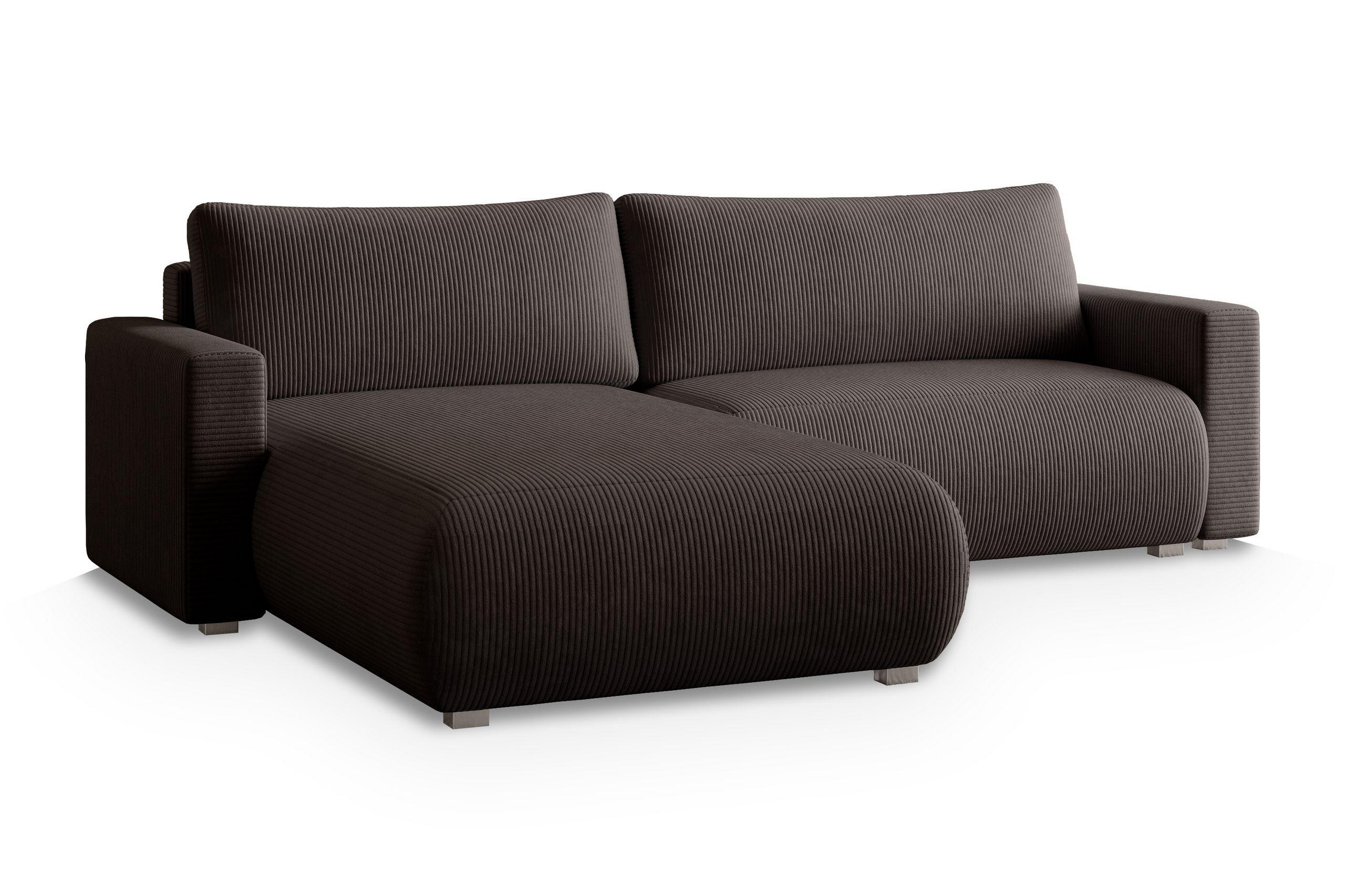 ECKSOFA TURIN P Braun Kordstoff mit Schlaffunktion - Braun/Grau, Holz/Kunststoff (265/183cm) - MASSENO