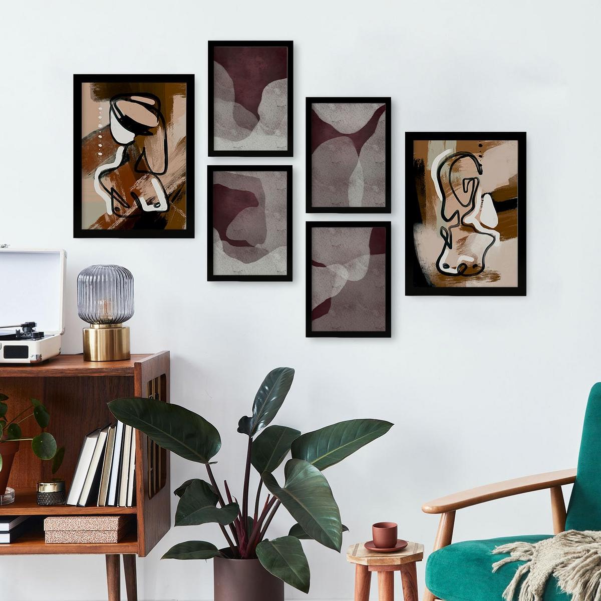 POSTER Set Mit 6 Nachkommenskunst In Weibliche Zusammenfassung Ästhetische Dekorative Gemälde Für Ihr Wohnzimmer Zuhause A3 & A4 Schwarzer Rahmen - Schwarz, Papier (29/3cm) - Nacnic