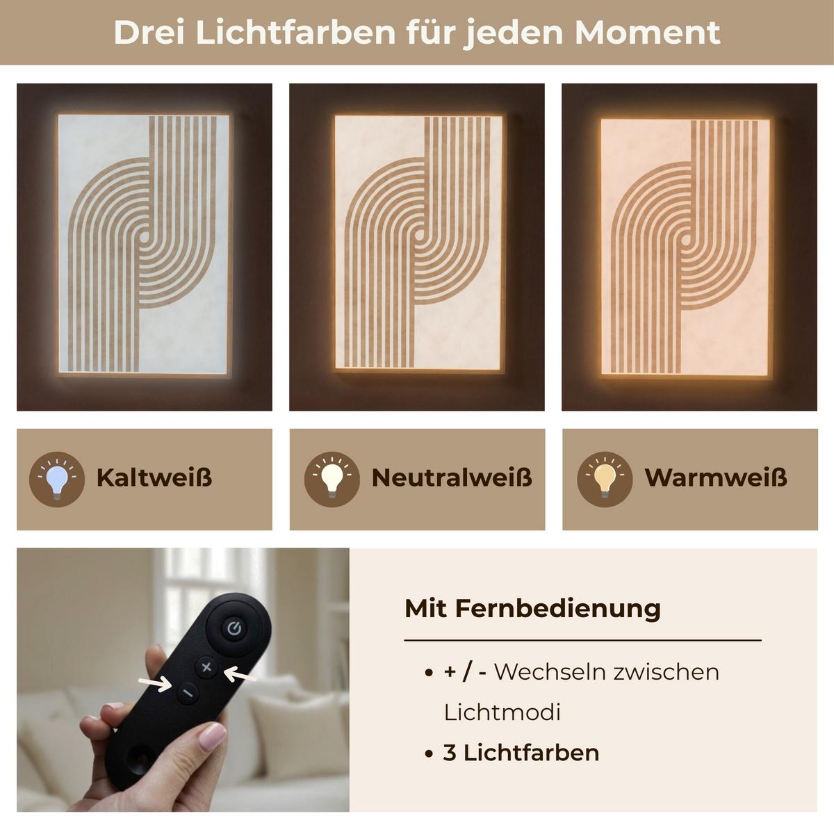 WANDLEUCHTE MIT AKKU Symmetrische Biegung - kupferfarbig 70x100 cm - Beige, Holzwerkstoff (70/100/8cm) - OnlyWow