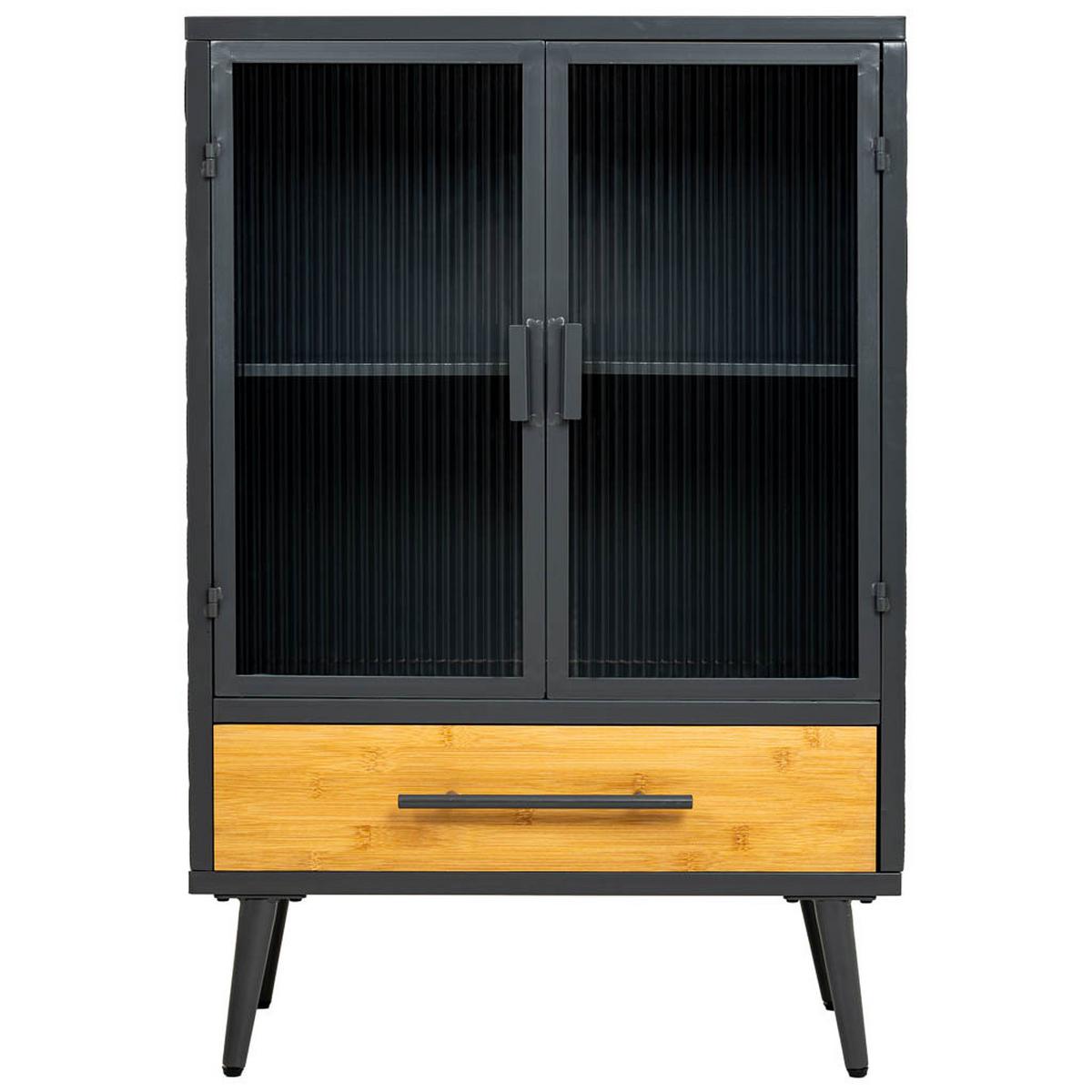 VITRINE aus Metall und Holz und Glas, schwarz, 61x32x91cm - Schwarz, Holz (61/90/32cm) - Wanderlust