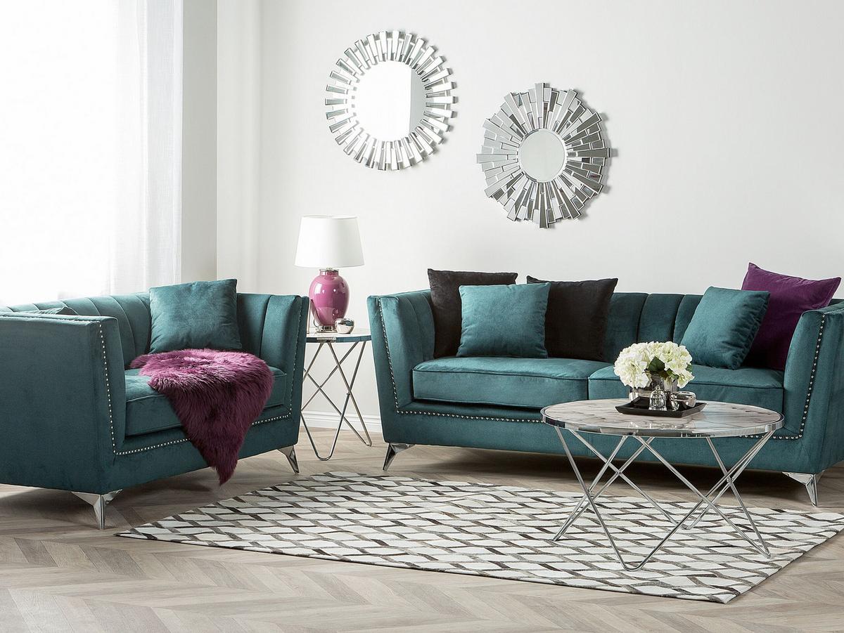 SOFA-SET 5-sitzer Samtstoff Blau Gaula - Blau, Textil (211/77/80cm) - Beliani