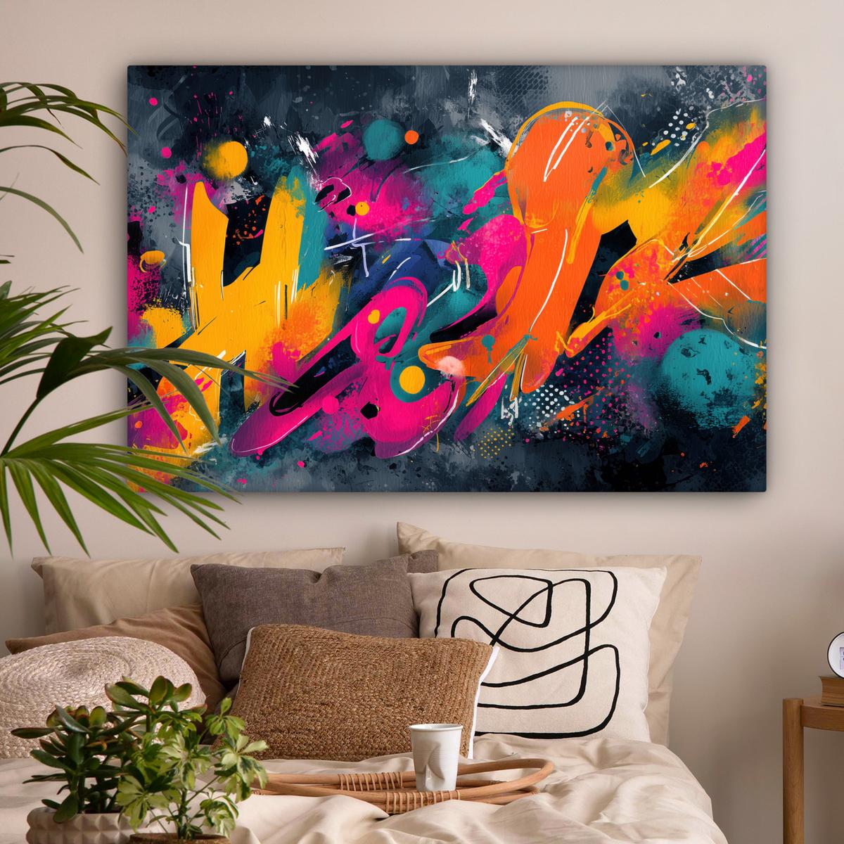 LEINWANDBILD Abstrakt - Graffiti - Farbenfroh - Farbspritzer Groß 140x90 cm - Multicolor, Textil (140/90cm) - MuchoWow