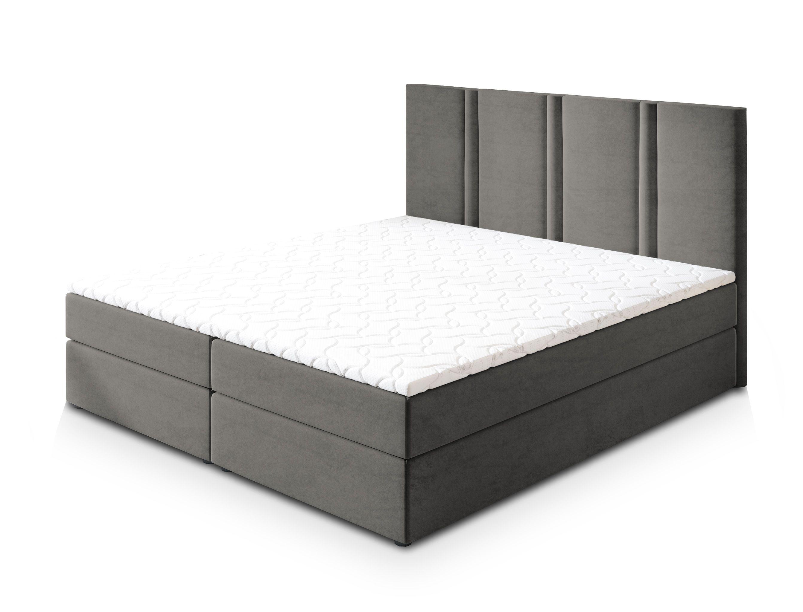 BOXBETT LARIO 160x200 cm mit Matratze und Topper - Grau - Grau, Holz (160/200cm) - MASSENO