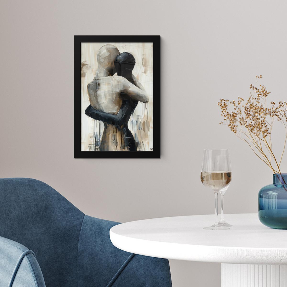 POSTER MIT RAHMEN Abstrakt - Liebe - Schwarz und weiß - Modern Poster 20x30 cm - Schwarz, Papier (20/30cm) - MuchoWow