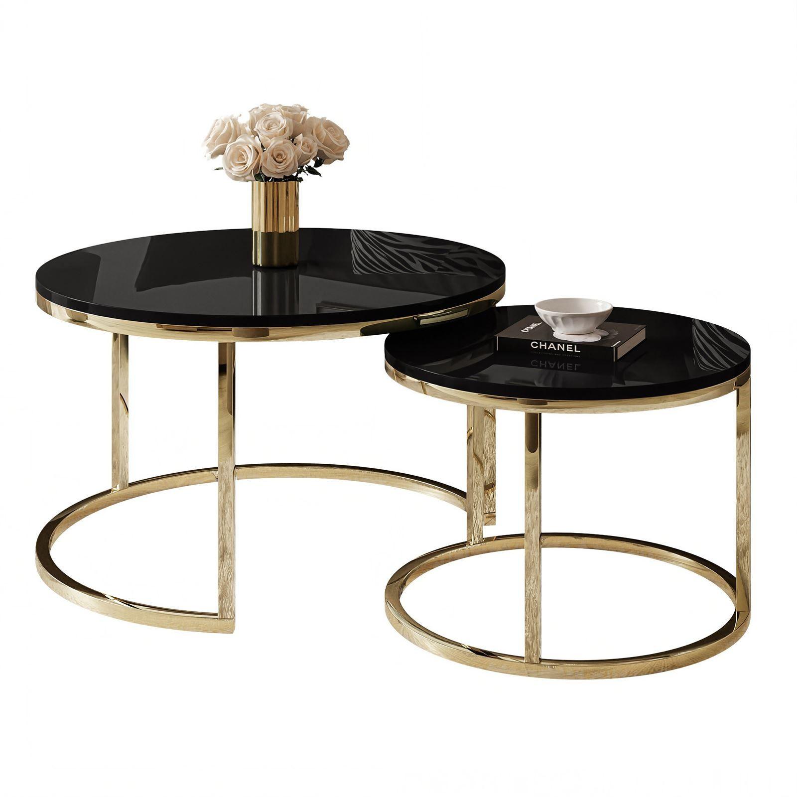 COUCHTISCH CIRI 2-in-1 CHROME gold - Goldfarben/Schwarz, Holzwerkstoff (70/70/48cm) - Lookway