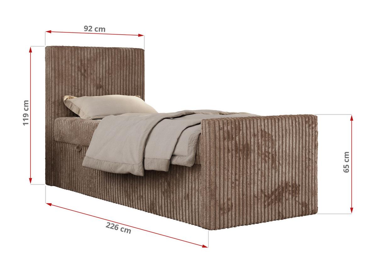 JUGENDBETT TILIO DUO 90/200 - Braun Cord - H3 - Rechts Seite - Braun, Textil (90/200cm) - MKS