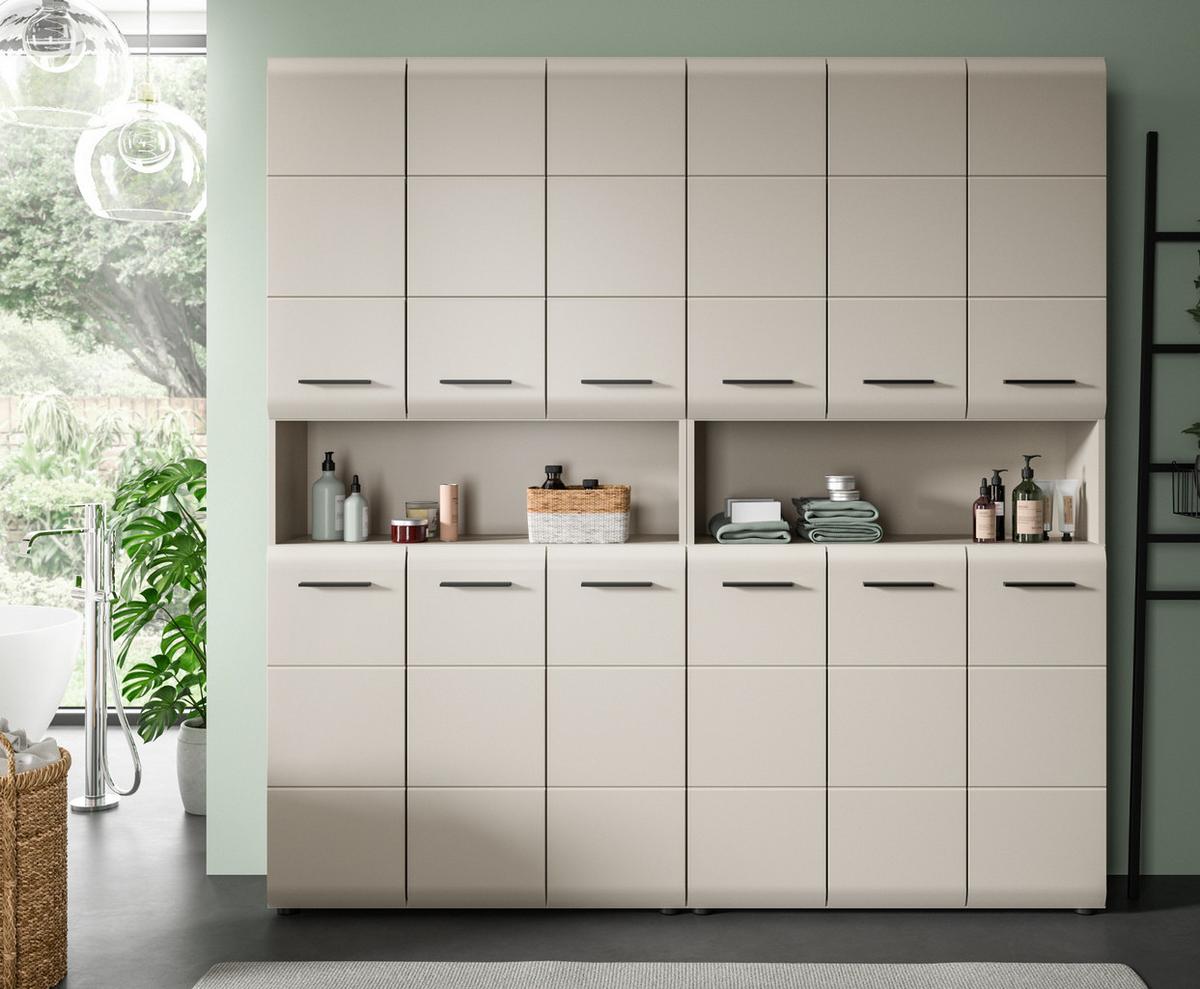 HOCHSCHRANK Kaschmir 180 x 185 cm, Badezimmer Schrank XXXL mit 26 Fächern - Kaschmir/Schwarz, Holzwerkstoff/Kunststoff (180/185/30cm) - Inn.Furn