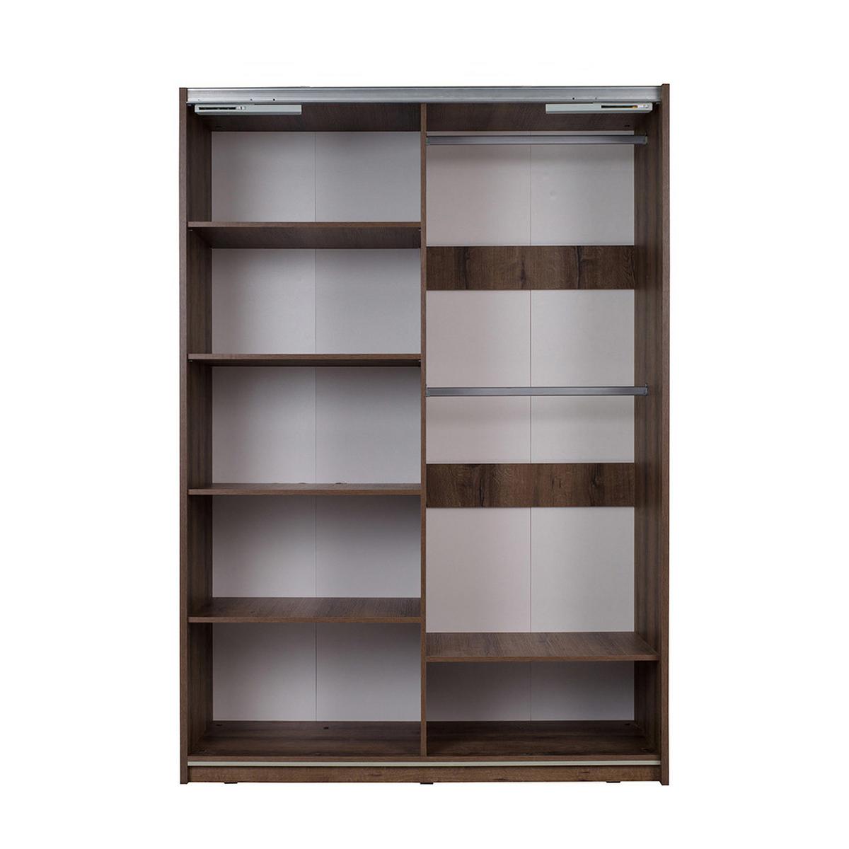 SCHWEBETÜRENSCHRANK Devon mit 2 Türen und Spiegel, Eiche monastery - Eichefarben/Schwarz, Holzwerkstoff/Metall (150/215/68.5cm) - Beautysofa