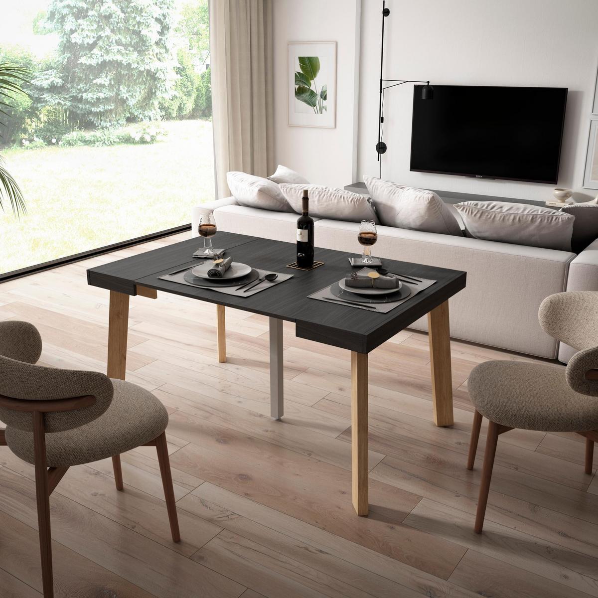 KONSOLENTISCH ausziehbar 58 bis 140cm, für 6 Gäste, schwarz, 90/58/73cm - Schwarz, Holzwerkstoff (90/140/73cm) - Skraut Home
