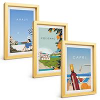 BILDER SET 3er Set - 20x30 cm Goldrahmen - Amalfi, Positano und Capri - Goldfarben, Kunststoff (20/30cm) - TULUP