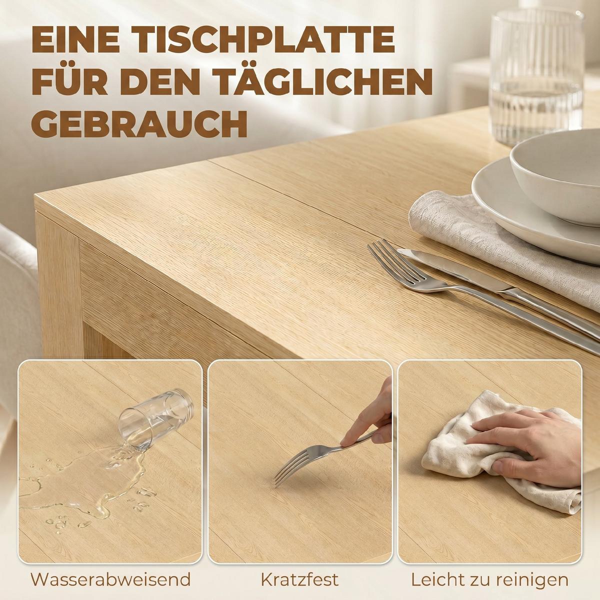 AUSZIEHBARER-ESSTISCH Spanplatte Stahl Braun - Hellbraun, Holzwerkstoff (240/90/78cm) - HOMCOM