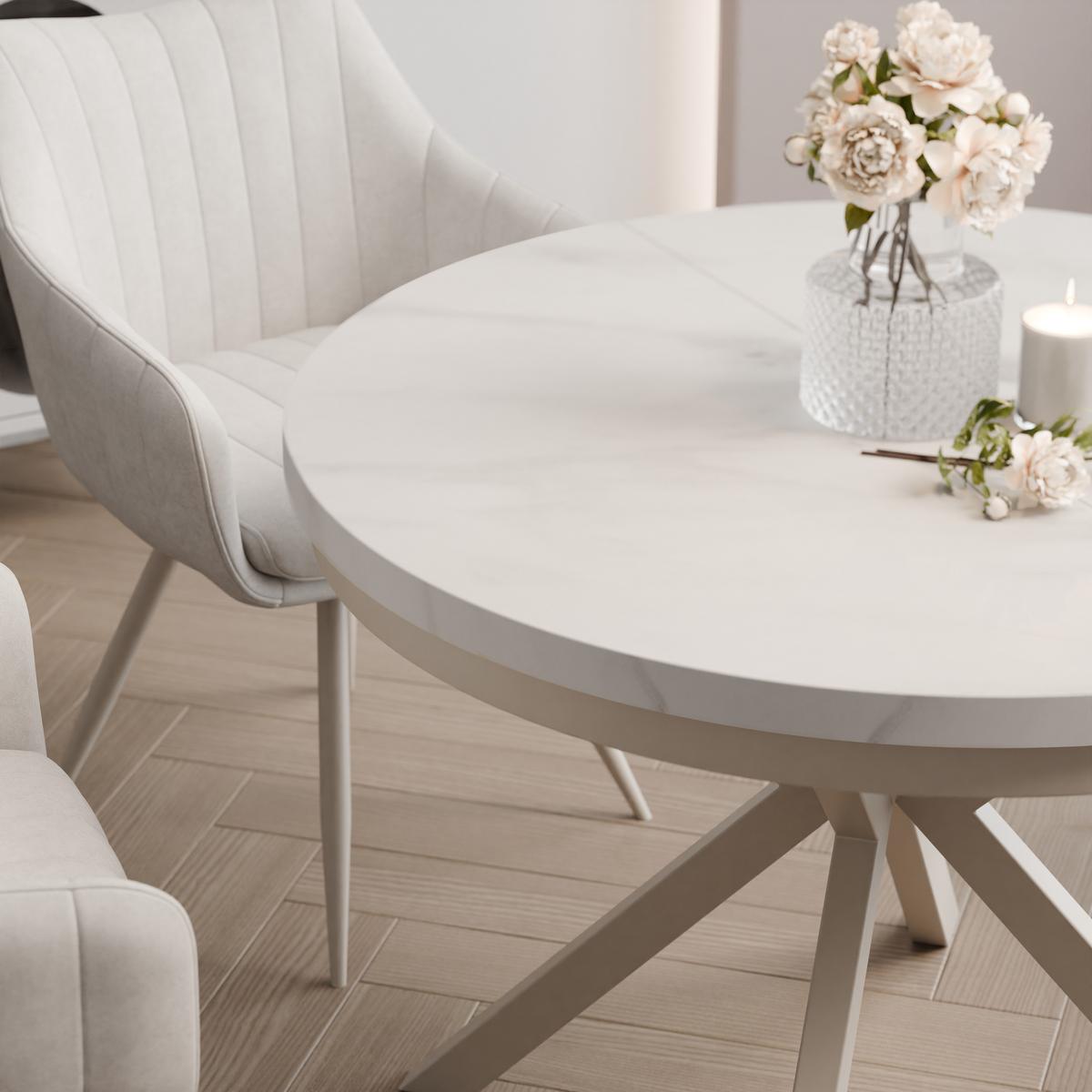 AUSZIEHTISCH MILTON 90-166/76 cm mit Metallgestell und Zarge, Kaschmir / Bianco Marmor - Kaschmir/Perlmutt, Holzwerkstoff/Metall (90/90/76cm) - Idohome