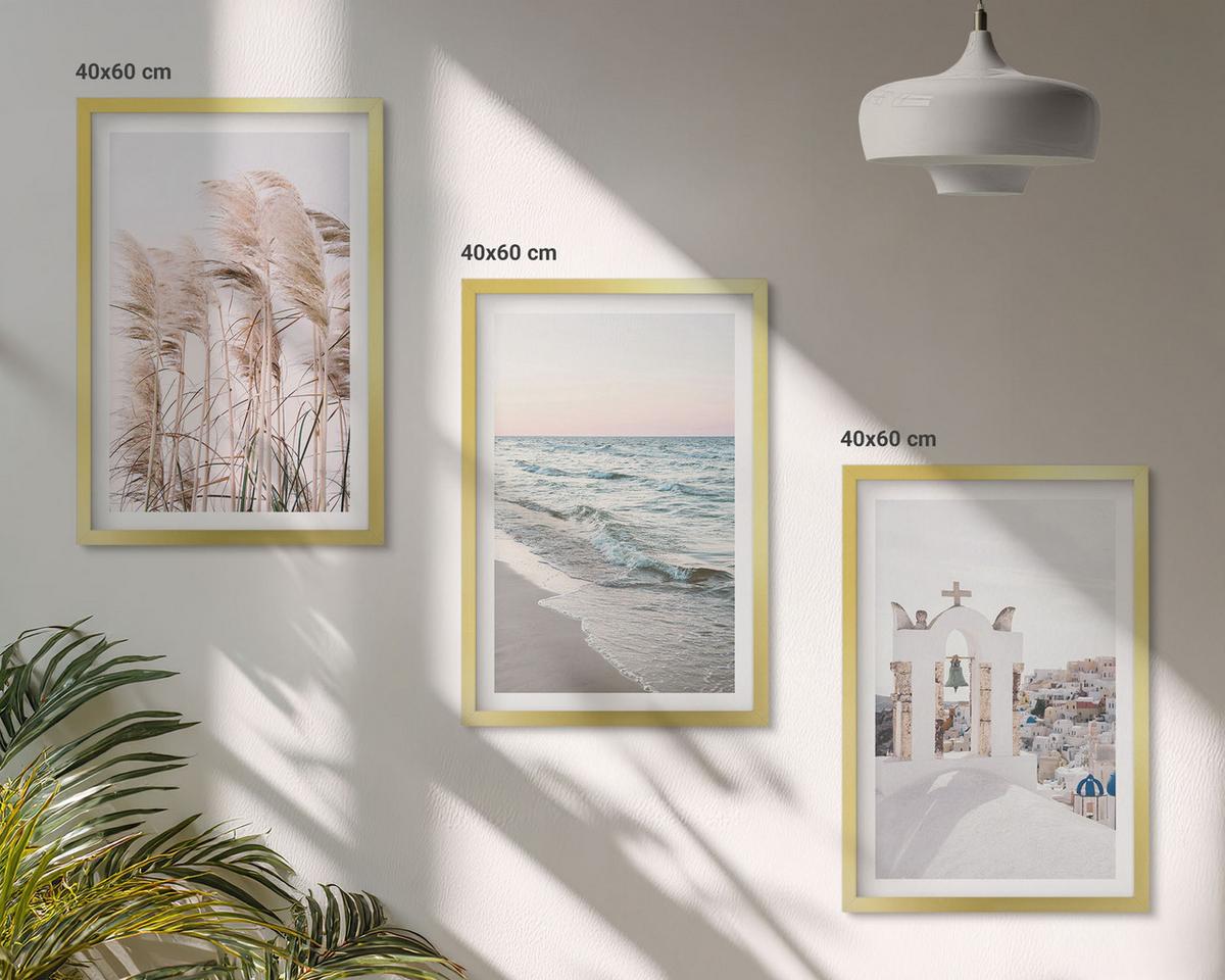 BILDER SET 3er Set - 40x60 cm Goldrahmen - Pflanzen, Meereswellen, Aussicht, Häuser - Goldfarben, Kunststoff (40/60cm) - TULUP