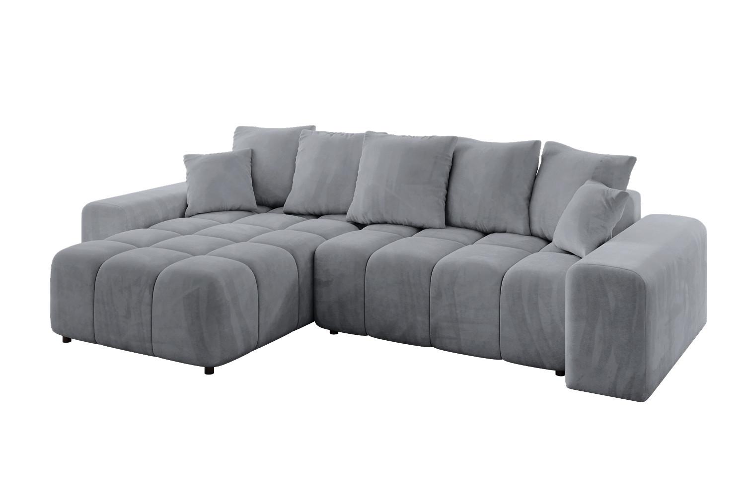 ECKSOFA Ottomane links ENIL-L 297x189x68 Hellgrau Velours - Titanfarben, Holzwerkstoff/Kunststoff (297/189cm) - ALTDECOR