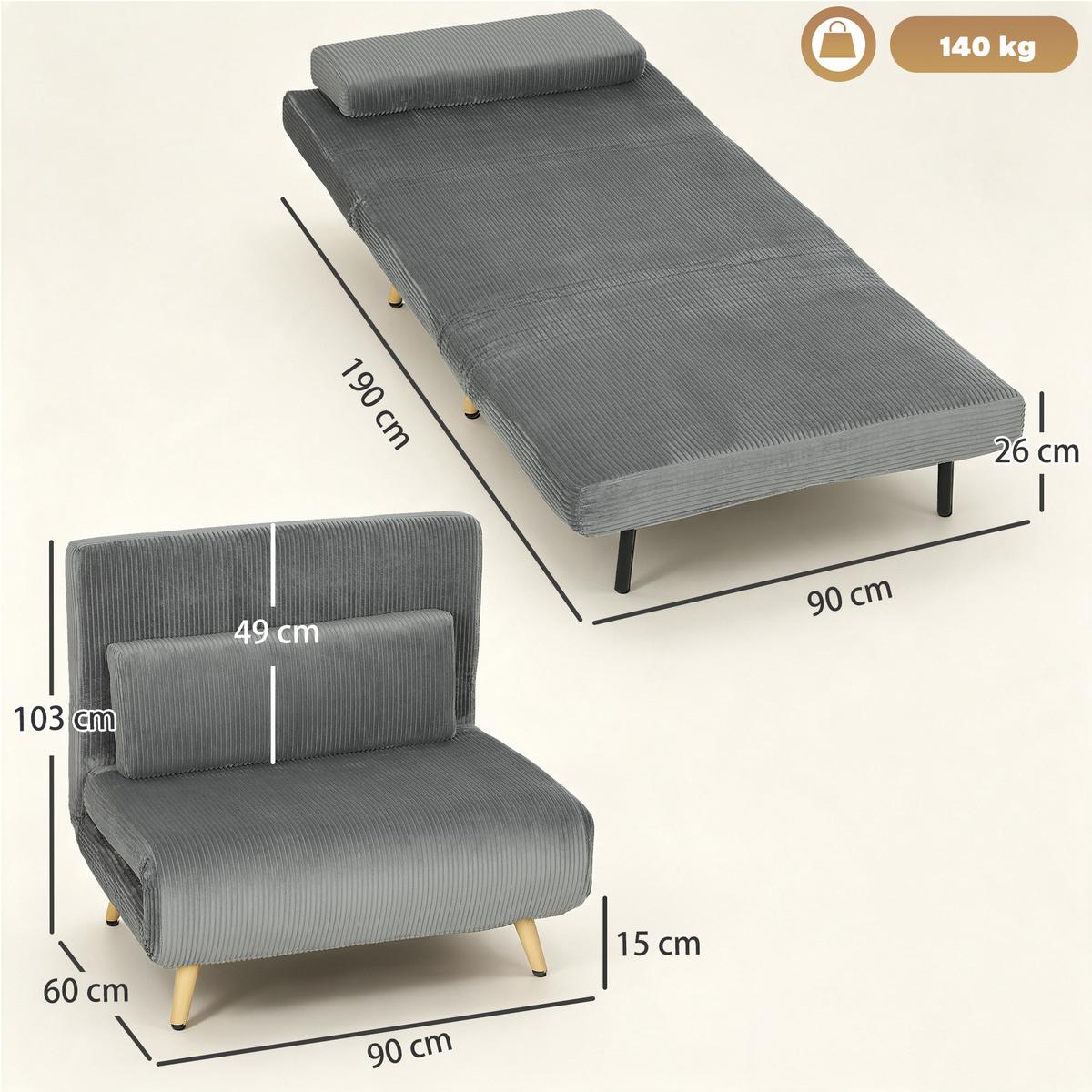 SCHLAFSESSEL Polyester Dunkelgrau - Dunkelgrau/Braun, Textil/Metall (75/84/90cm) - HOMCOM