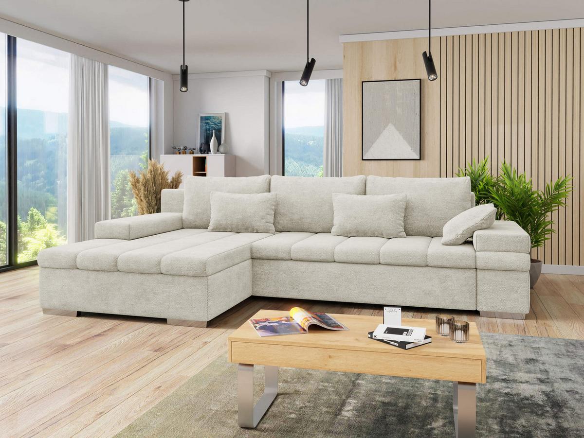 ECKSOFA Bangkok, Seite: Links - Silberfarben/Creme, Holz/Textil (310/175cm) - MIRJAN24