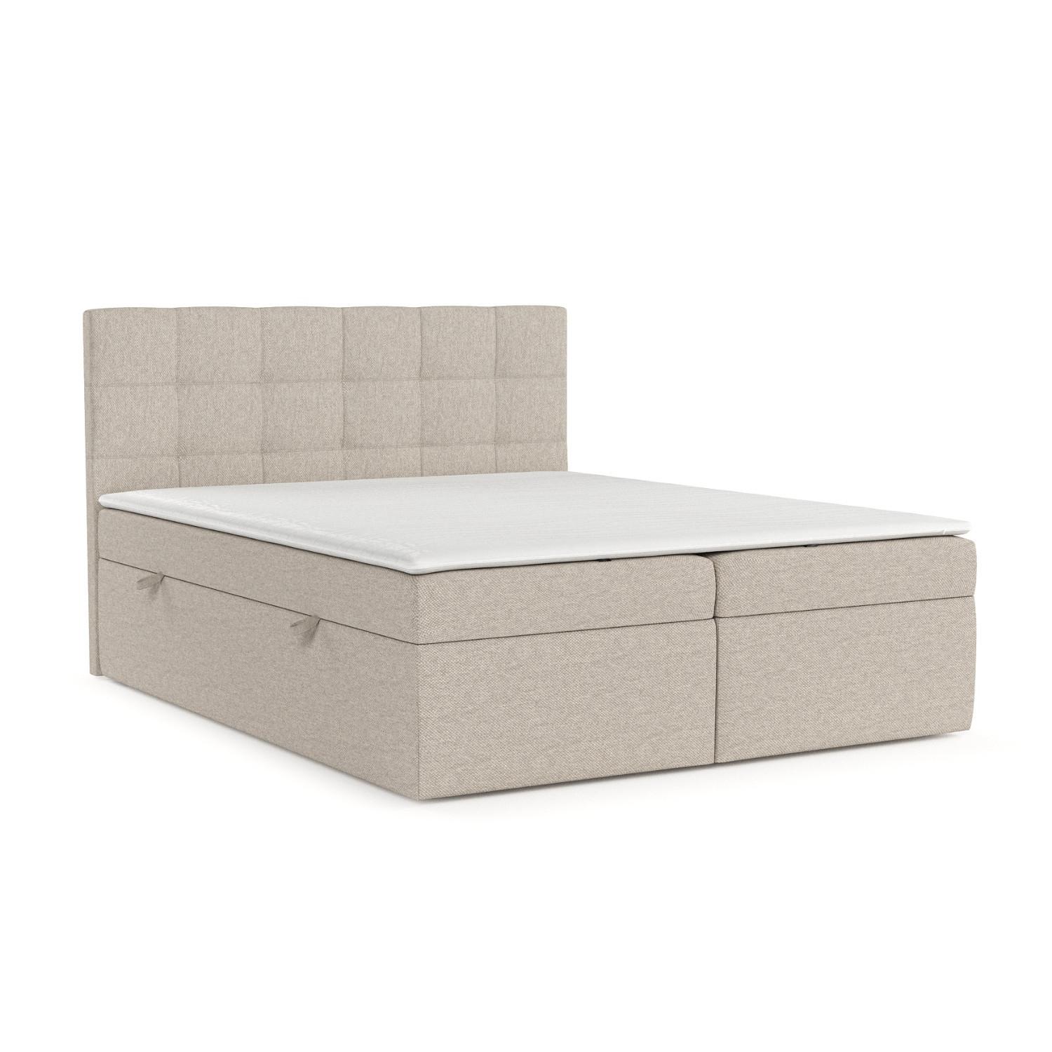 BOXBETT Lean 140/200 cm Hellbeige im Megan Stoff - Sandfarben/Schwarz, Holz/Holzwerkstoff (140/200cm) - AltaBeds