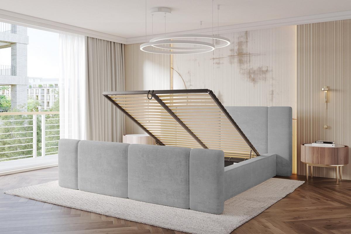 POLSTERBETT mit Bettkasten, Fußteil und Lattenrost, Bett mit Matratze H3/H4 - RIVO-Z 180x200 Grau - Hellgrau, Holzwerkstoff/Textil (180/200cm) - ALTDECOR