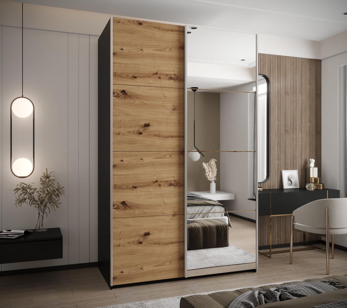 SCHWEBETÜRENSCHRANK 245,5/150/64 2-türig - Silberfarben/Schwarz, Holz/Metall (150/245/64cm) - Abiks Möbel
