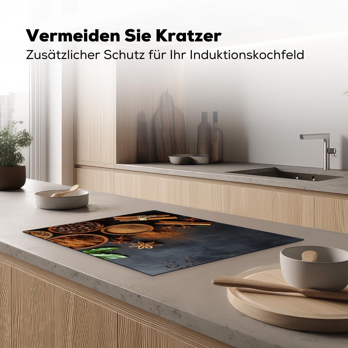 HERDABDECKPLATTE Zimt - Beton - Kaffee - Zimtstangen - Gewürze Herdabdeckung Induktionsfeld 70x52 cm - Mokka, Kunststoff (70/52/0.2cm) - MuchoWow