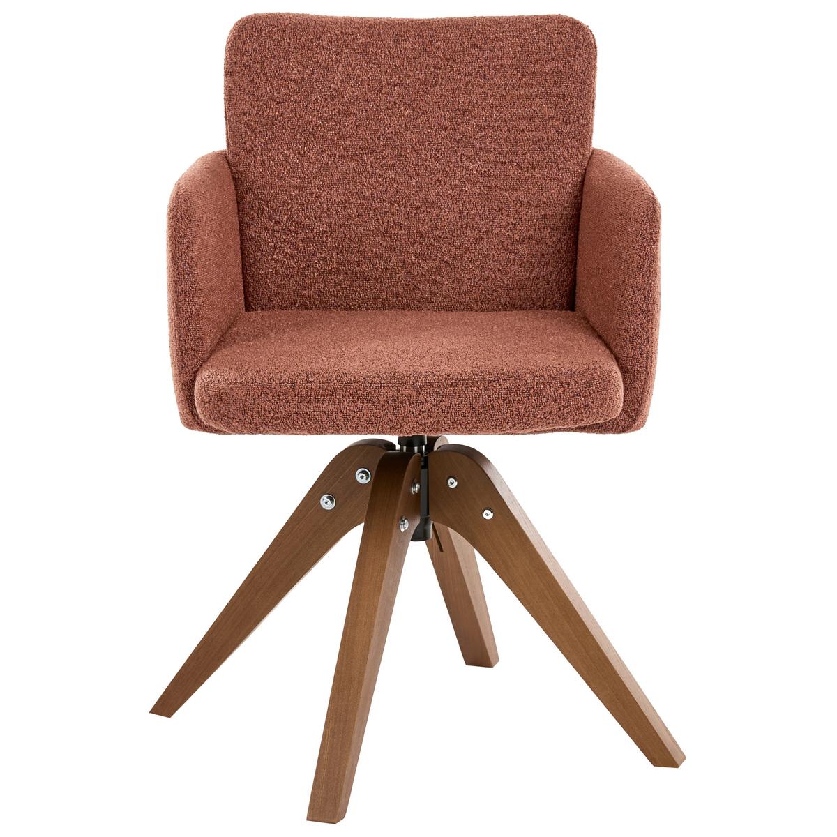 ESSZIMMERSTUHL 2er Set drehbar Bouclé Orange Evelyn - Orange/Braun, Holz/Textil (64/80/64cm) - Beliani