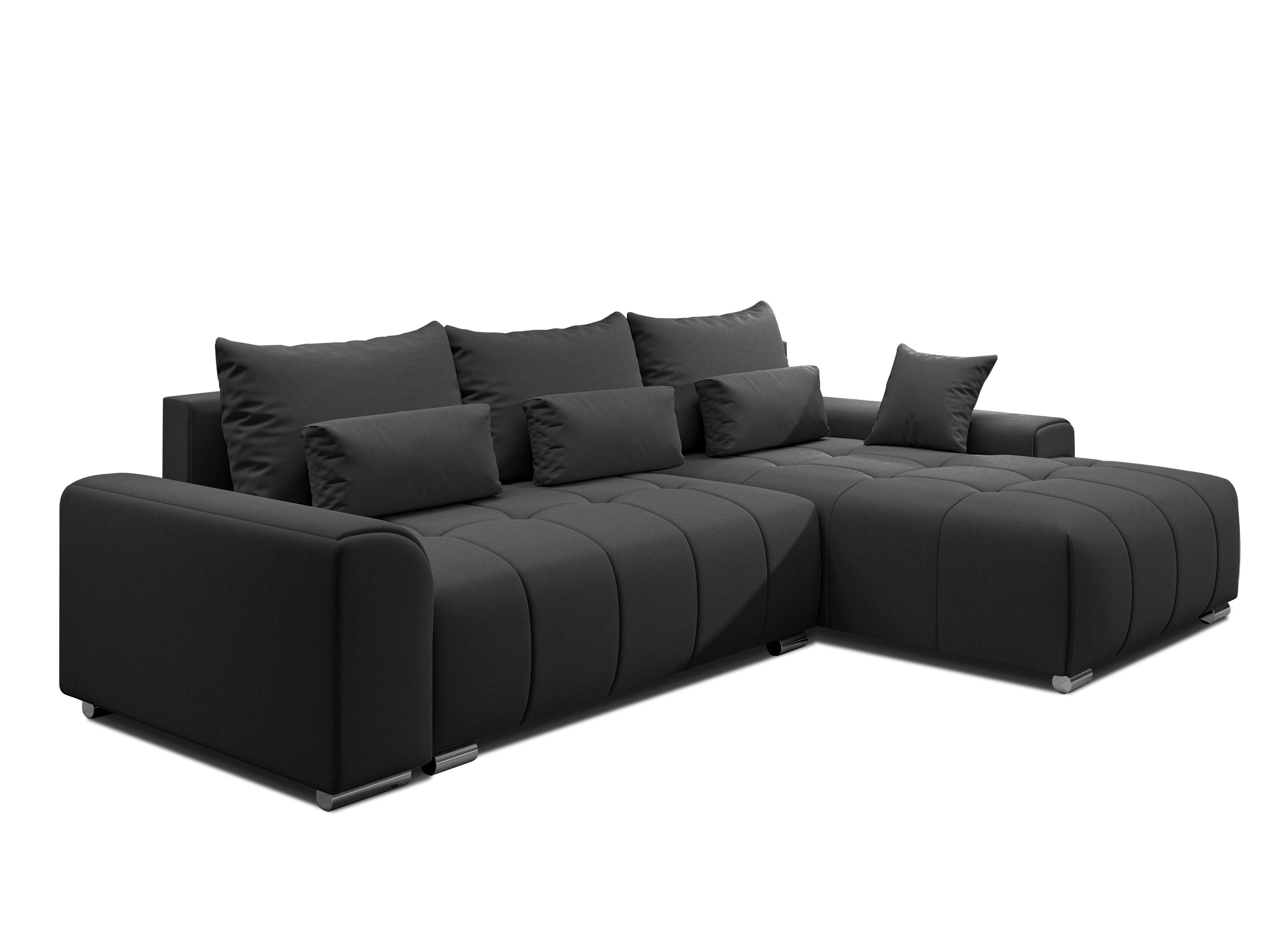 ECKSOFA L Form Rivolli Schwarz 260/179/98 cm – modernes Sofa fürs Wohnzimmer - Silberfarben/Schwarz, Textil/Metall (260/179cm) - AX Living