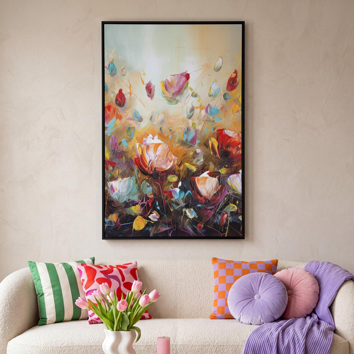 LEINWAND Bilder mit Rahmen - Blumen - Kunst - Natur - Ölgemälde - 100x150 - Multicolor, Textil (100/150cm) - MuchoWow