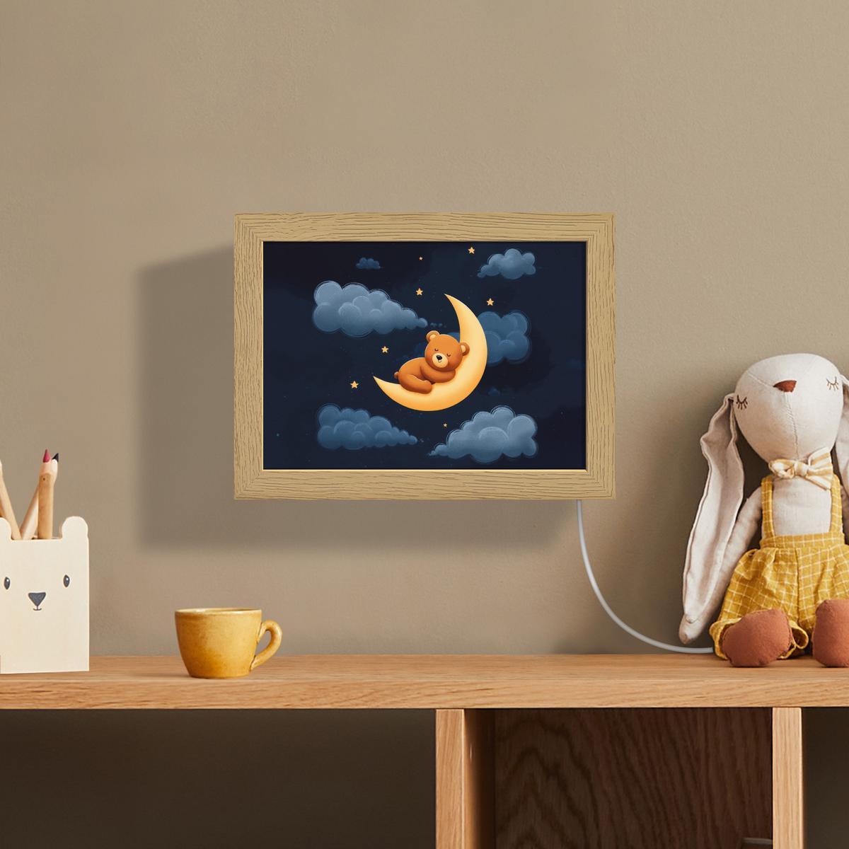 WANDLEUCHTE Teddybär - Mond - Wolken - Sterne 20x15 cm - Dunkelblau, Holzwerkstoff (20/15/8cm) - OnlyWow