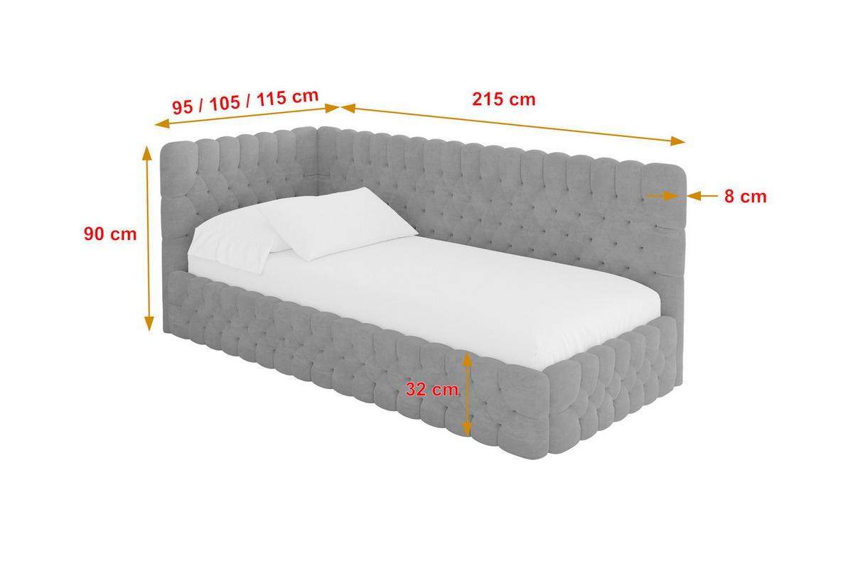 EINZELLBETT Jugendbett mit Bettkasten, Rechts - MULY 100x200 Grau - Silberfarben, Holzwerkstoff/Textil (100/200cm) - ALTDECOR