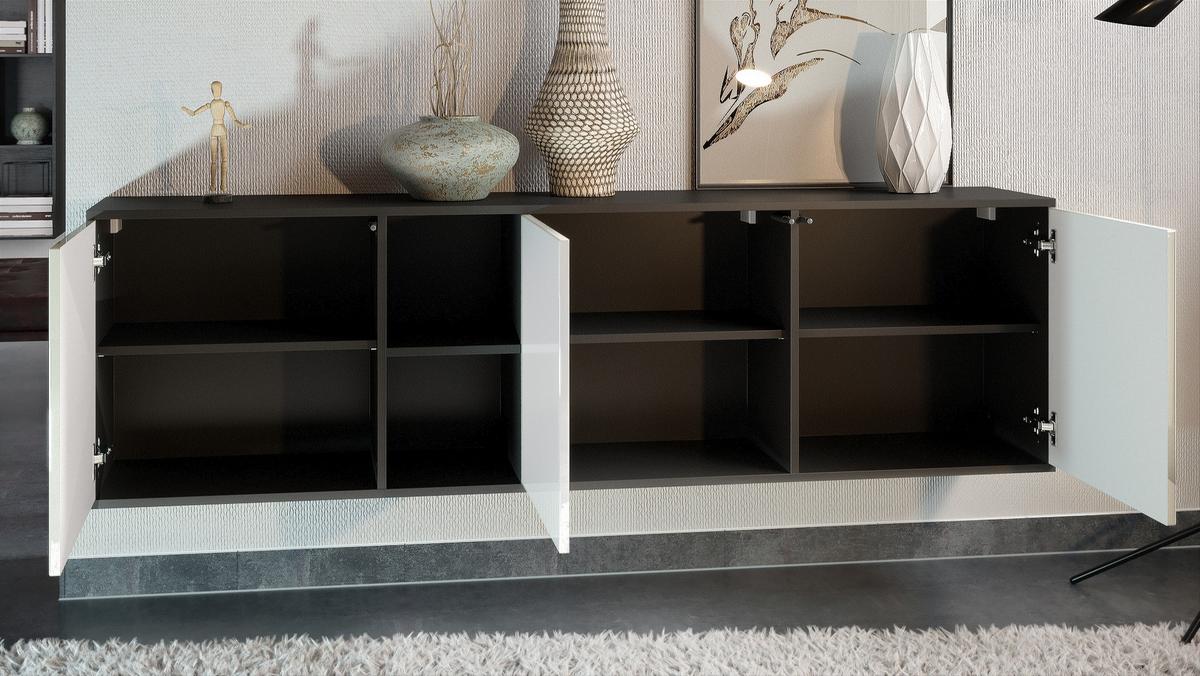 SIDEBOARD Cuba Türen in Weiß Hochglanz - Weiß Hochglanz, Holzwerkstoff (182/53/35cm) - Vladon