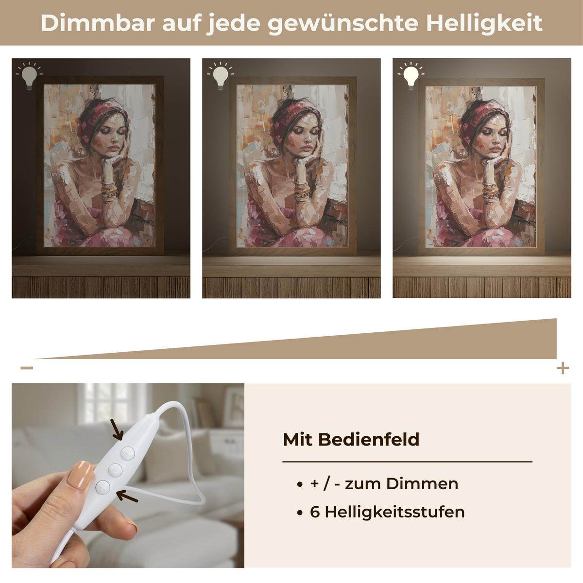 TISCHLEUCHTE Frau - Lackierung - Porträt - Modern 20x30 cm - Bronzefarben, Holzwerkstoff (8/20/30cm) - OnlyWow